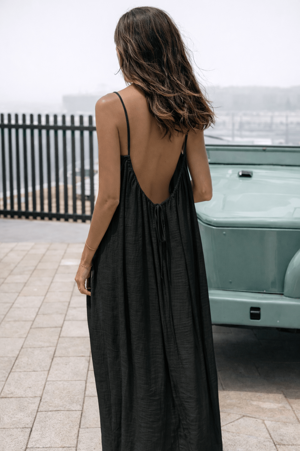 Women's Maxi Dress with Adjustable Open Back - Flowy Backless Gown