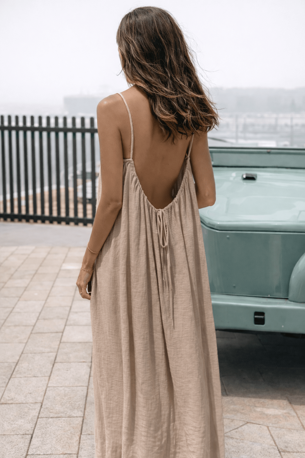 Women's Maxi Dress with Adjustable Open Back - Flowy Backless Gown