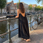 Women's Maxi Dress with Adjustable Open Back - Flowy Backless Gown