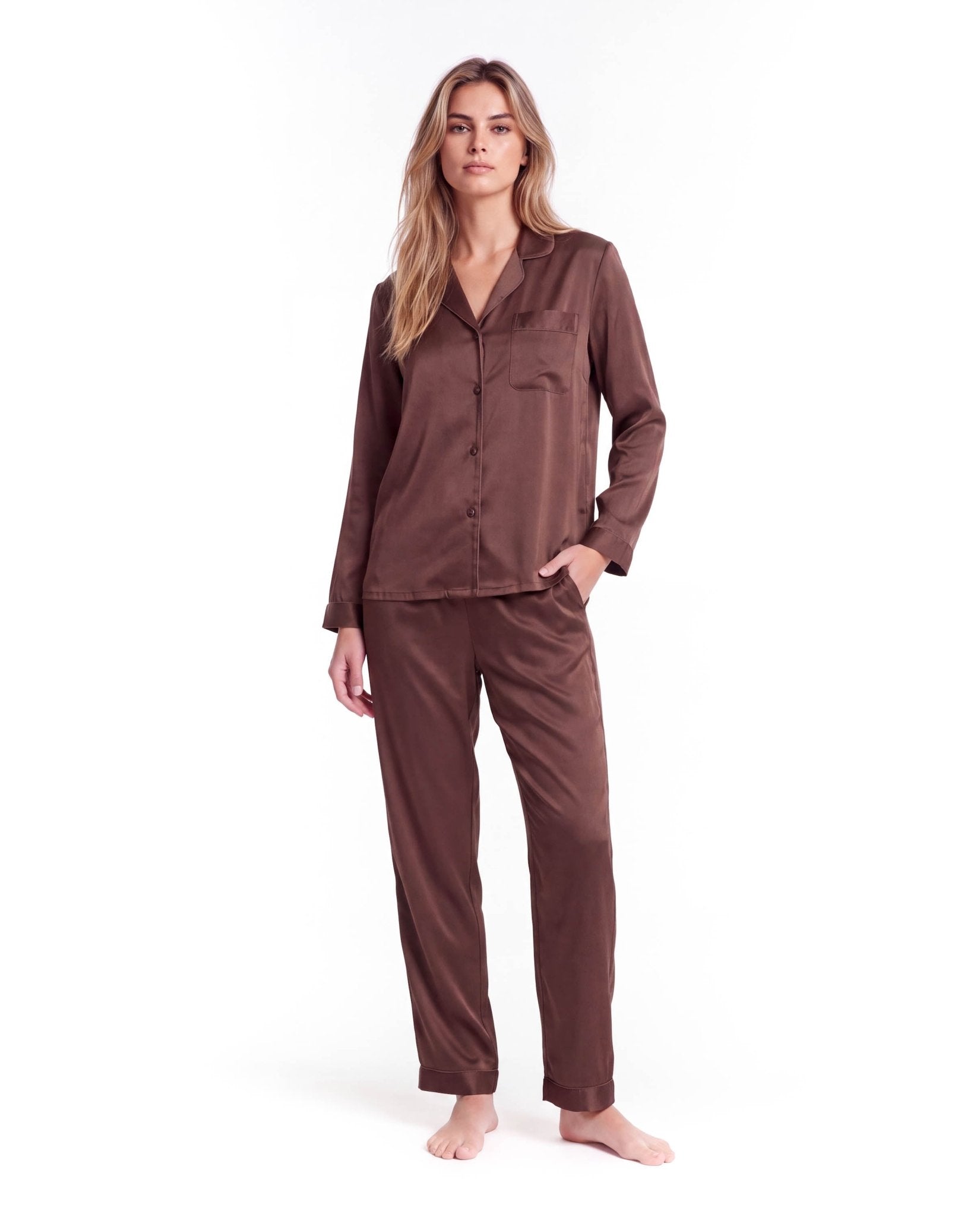 Women's Silk Pajama Set – Long Sleeve Top & Pants Sleepwear