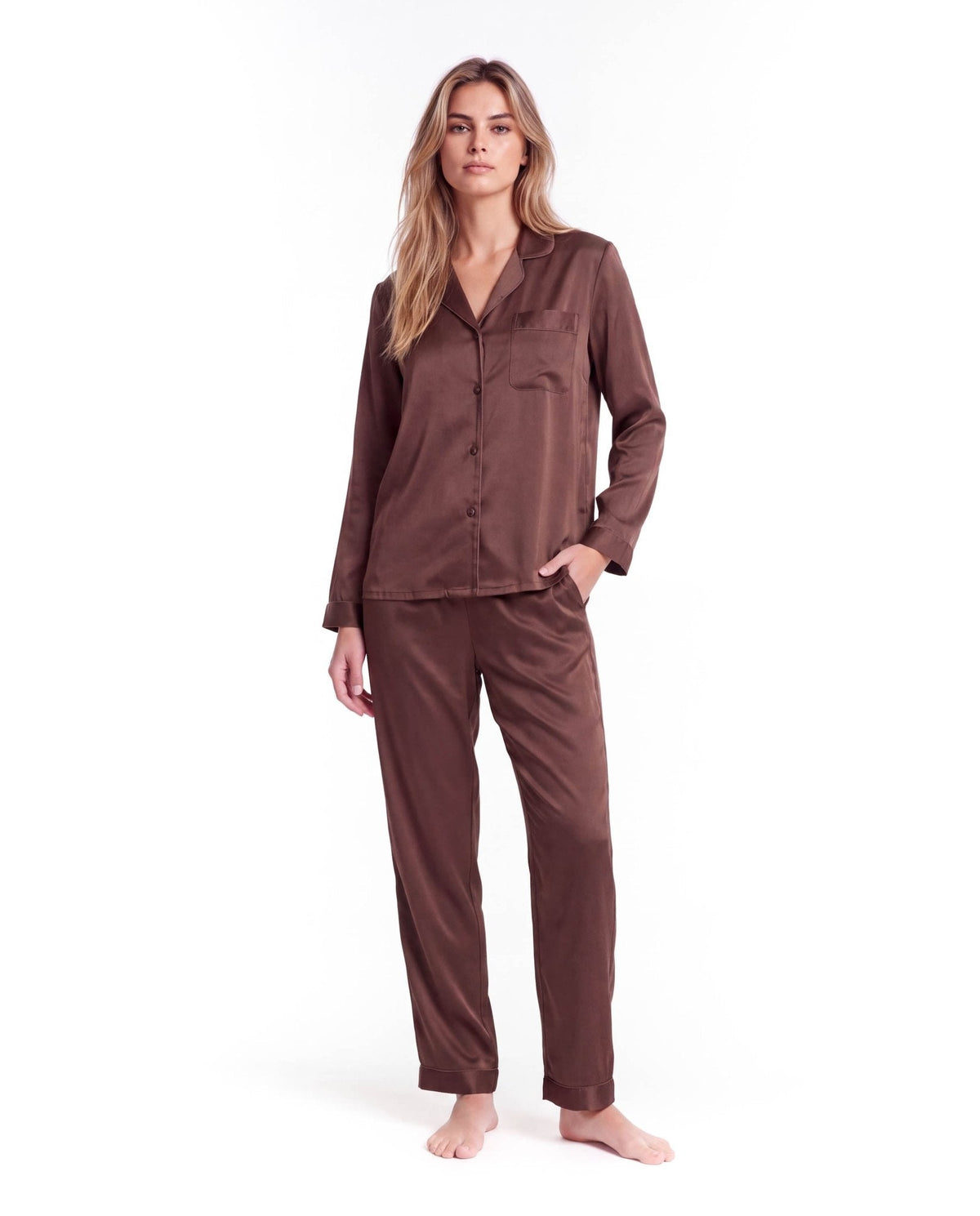 Women's Silk Pajama Set – Long Sleeve Top & Pants Sleepwear