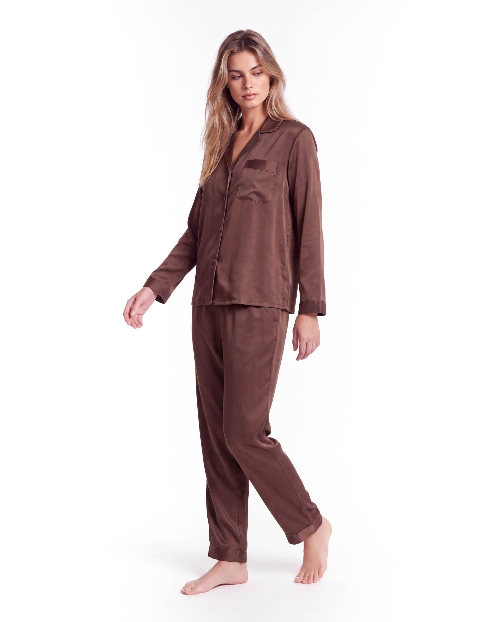 Women's Silk Pajama Set – Long Sleeve Top & Pants Sleepwear