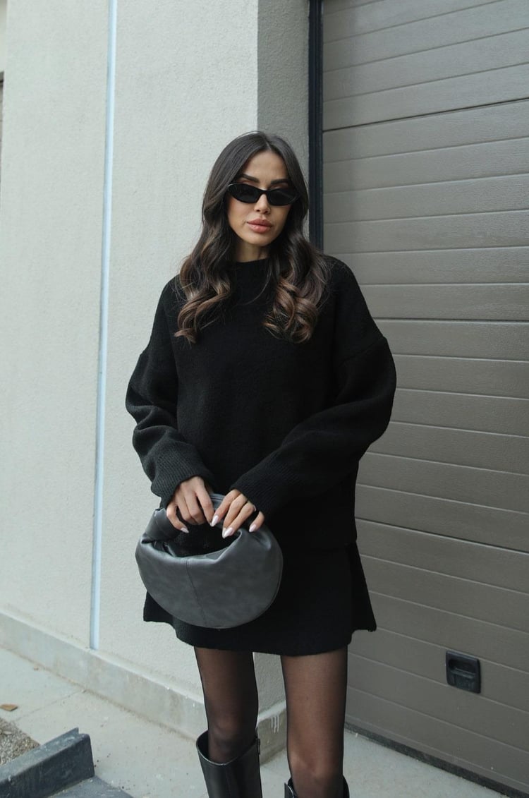 Women's Knit Sweater and Skirt Set - Oversized Top with Fitted Skirt