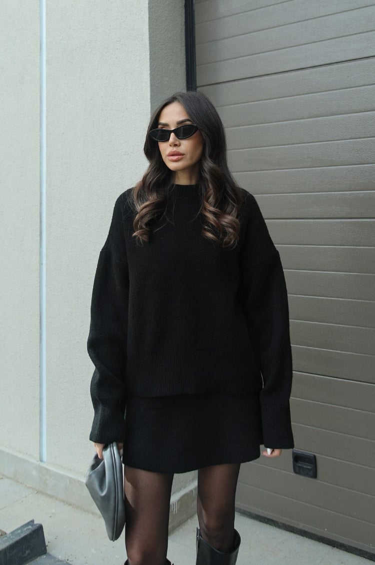 Women's Knit Sweater and Skirt Set - Oversized Top with Fitted Skirt