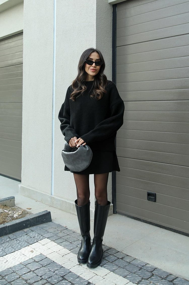 Women's Knit Sweater and Skirt Set - Oversized Top with Fitted Skirt