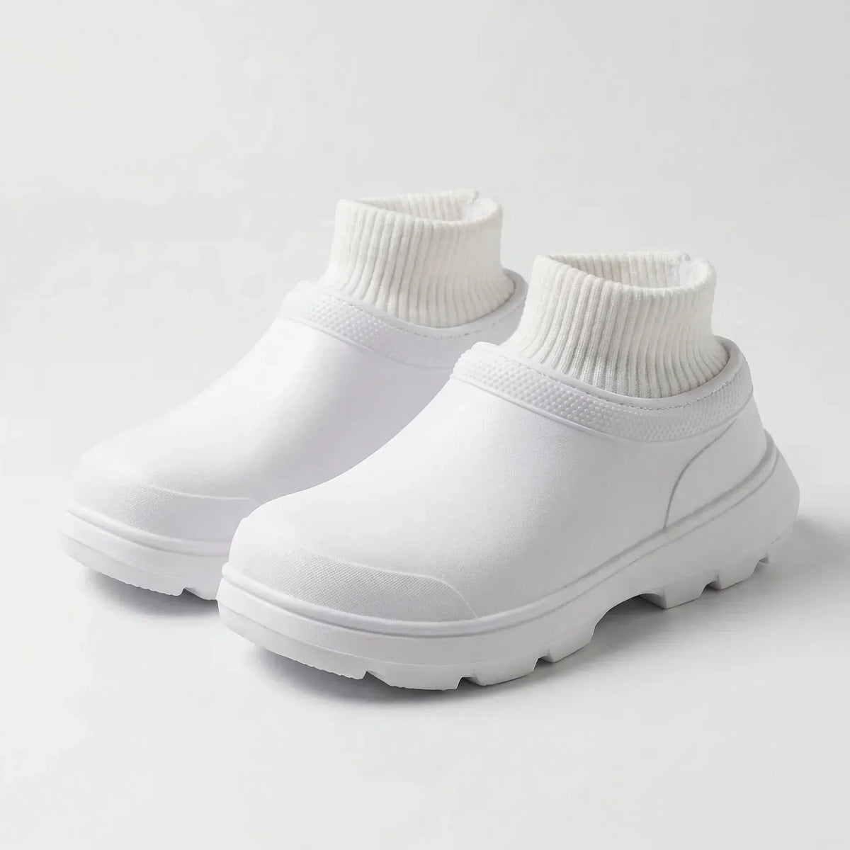 Women's Waterproof Slip-On Clogs with Knitted Ankle Cuff