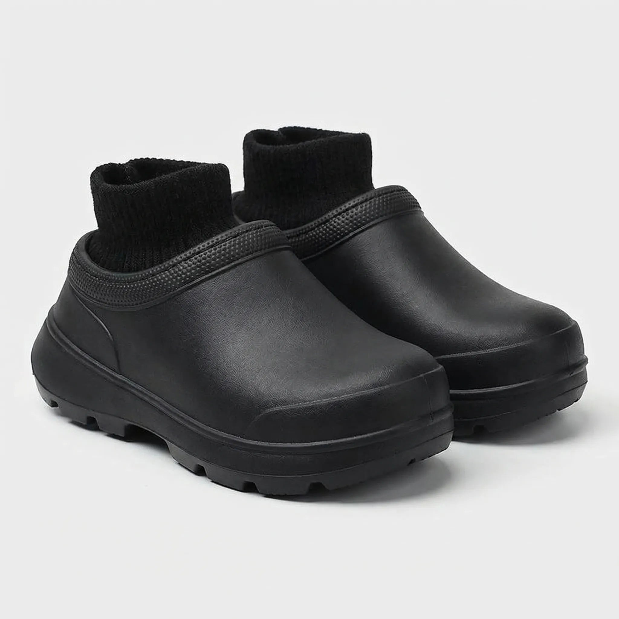 Women's Waterproof Slip-On Clogs with Knitted Ankle Cuff
