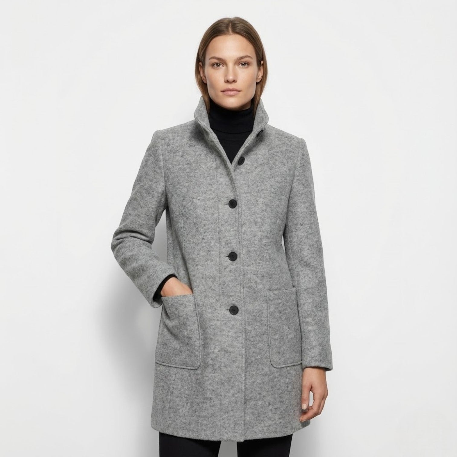 Soraya – Women's Coat with button closure and stand - up collar - Trench Coats - Light Grey - Taylor & Bennett