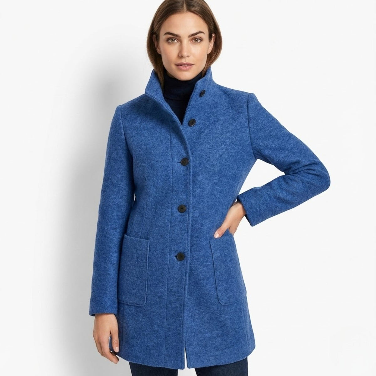 Soraya – Women's Coat with button closure and stand - up collar - Trench Coats - Blue - Taylor & Bennett
