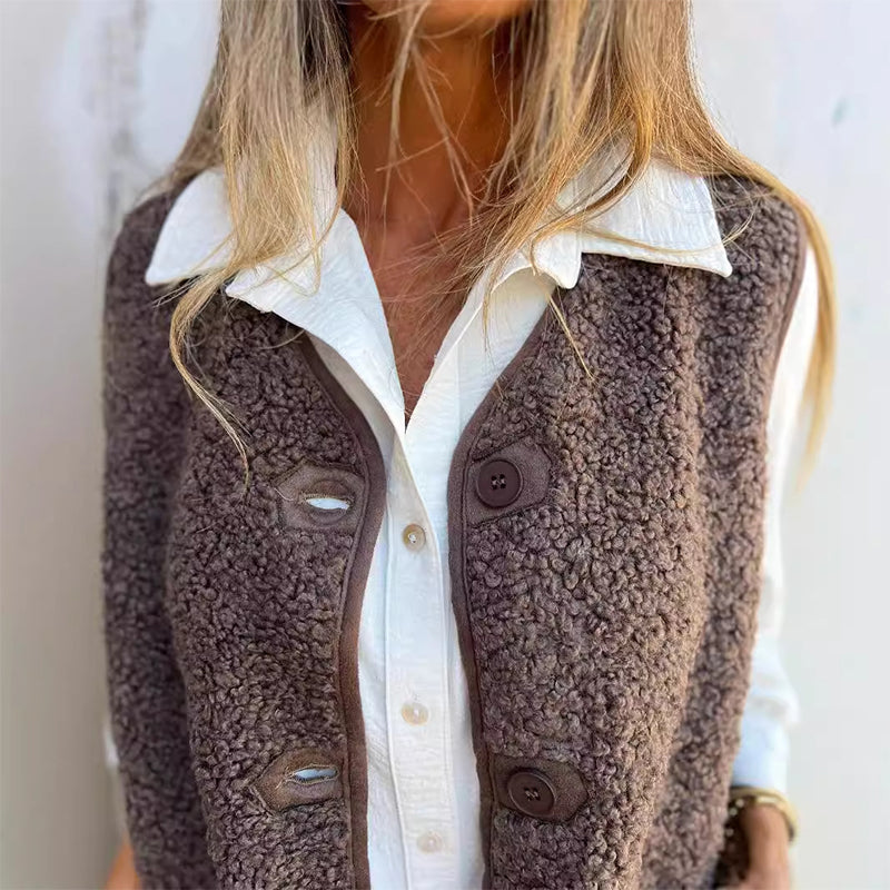 Mouwloos Vest Dames | Button-Down Warm Vest met Zakken en Zachte Stof