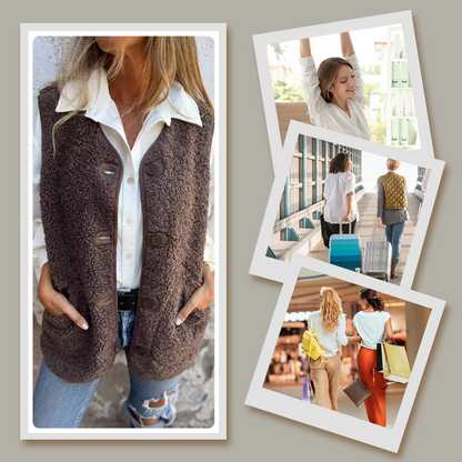 Mouwloos Vest Dames | Button-Down Warm Vest met Zakken en Zachte Stof