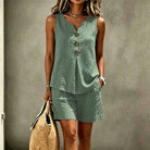Women's Two-Piece Shorts Set V-Neck Top and Elastic Waist Shorts