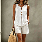 Women's Two-Piece Shorts Set V-Neck Top and Elastic Waist Shorts