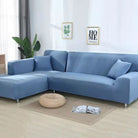 stretch corner sofa cover in grey blue