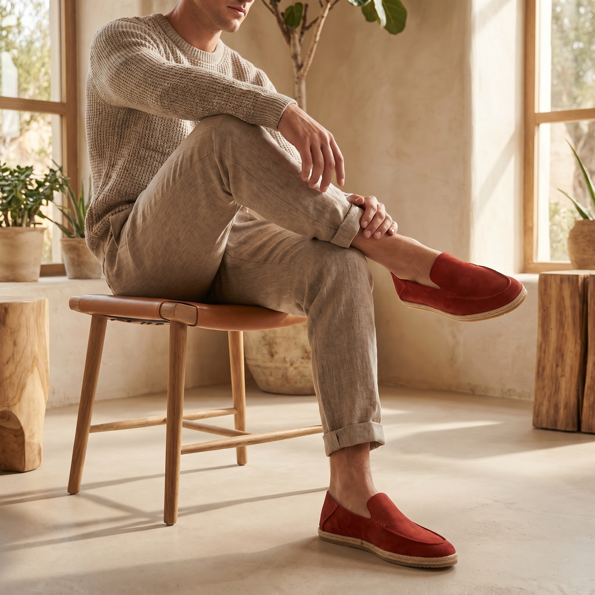 Men's Suede Espadrille Loafers - Summer Slip-On Shoes