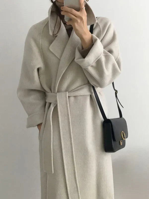 Women's Long Wool-Blend Overcoat with Refined Tailoring