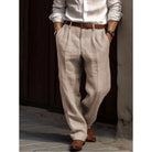 Men's Linen Blend Trousers - Breathable Relaxed Fit Casual Pants