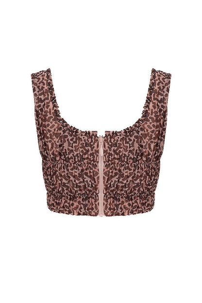 Minne | Dames Mouwloze Top – Luipaardprint, Geplooide Halslijn, Knoopsluiting