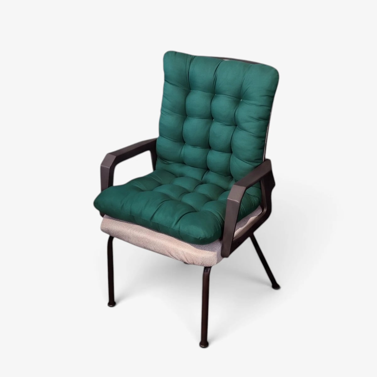 tufted chair pad with integrated back rest in green