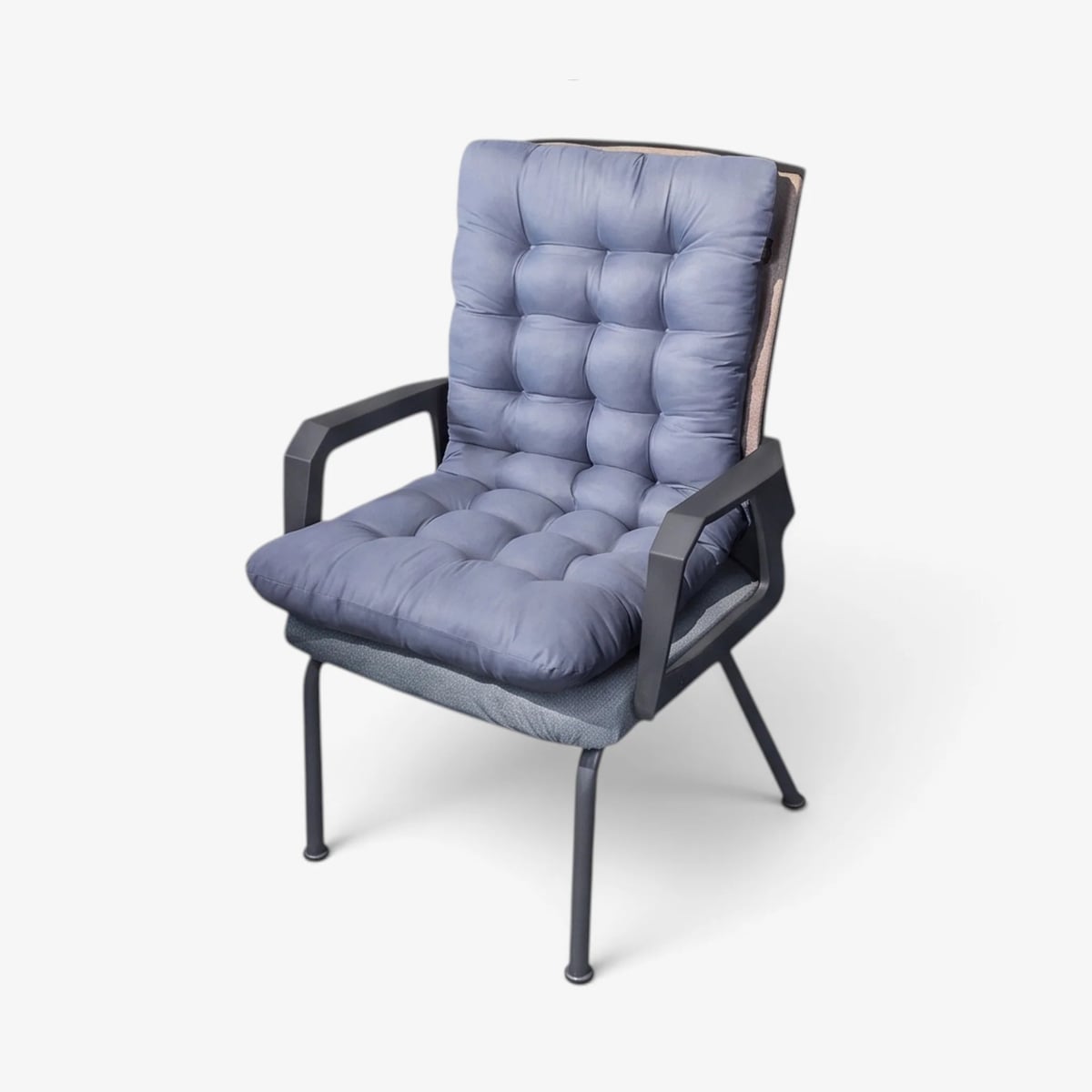 tufted chair pad with integrated back rest in blue