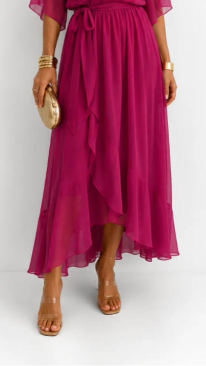 Women's Chiffon Wrap Dress with Flowing Sleeves