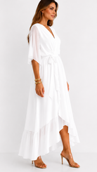 Women's Chiffon Wrap Dress with Flowing Sleeves