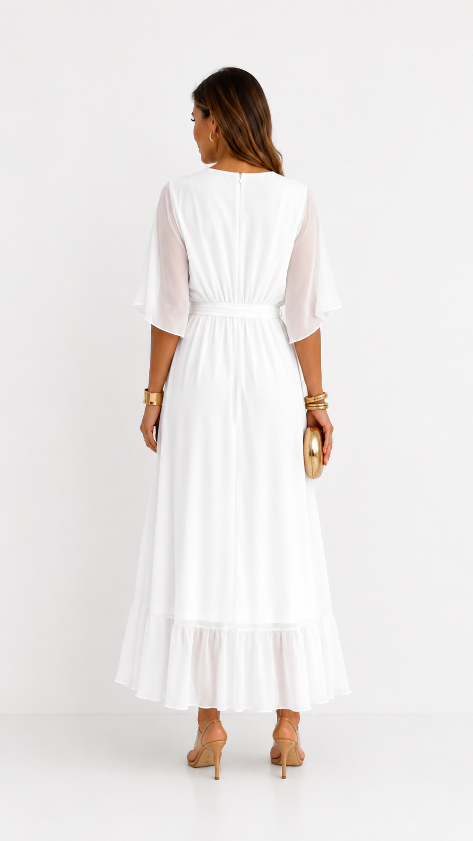 Women's Chiffon Wrap Dress with Flowing Sleeves