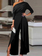 Women's Gold Jumpsuit Off-Shoulder Wide Leg Evening Jumpsuit