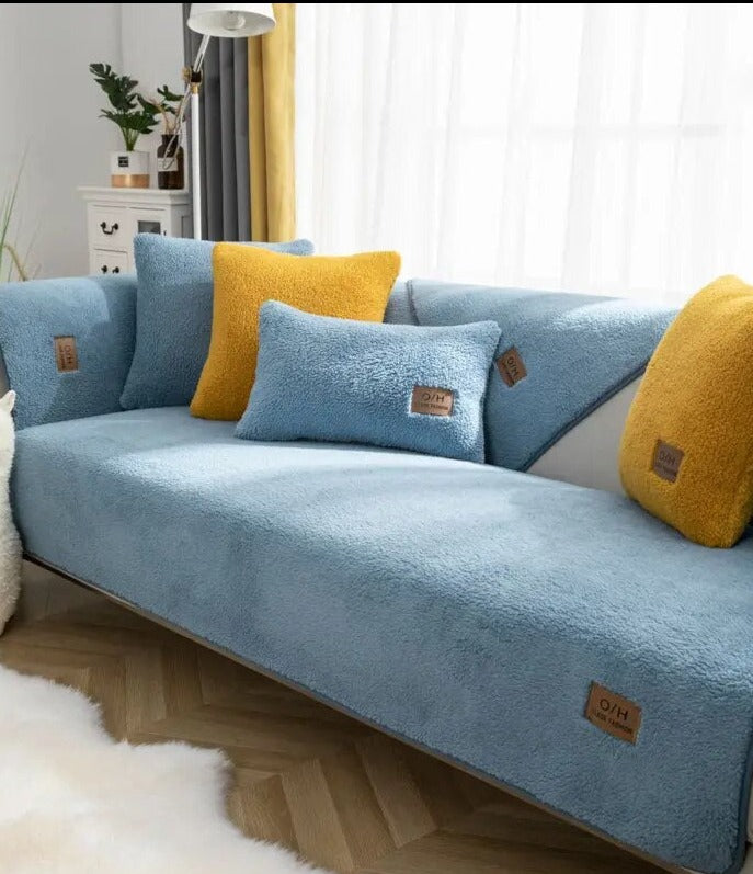 Sherpa Fleece Sofa Cover - Soft, Non-Slip Couch Throw