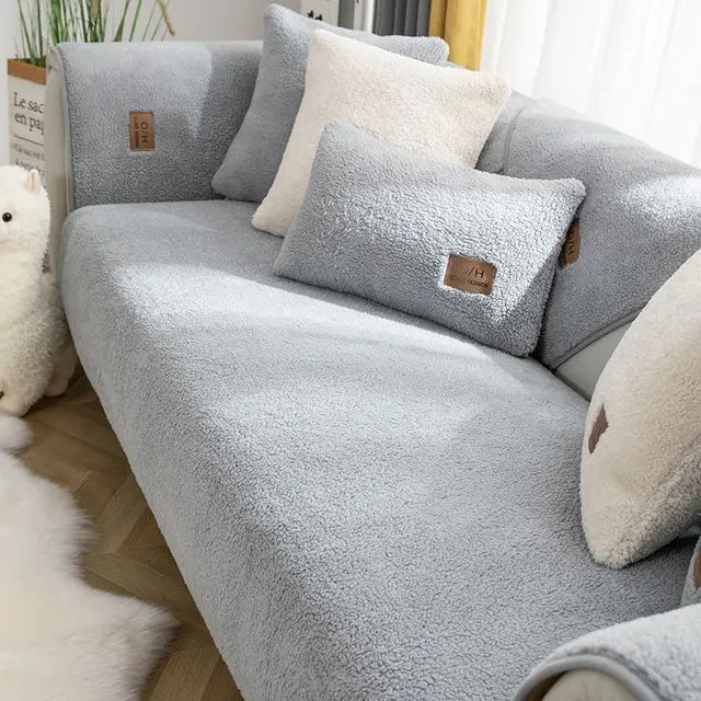 Sherpa Fleece Sofa Cover - Soft, Non-Slip Couch Throw