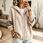 Women's Hoodies Zip Sweater Knit with Striped Sleeve Detail