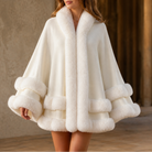 Women's Hooded Cape Coat with Faux-Fur Trim, Knit