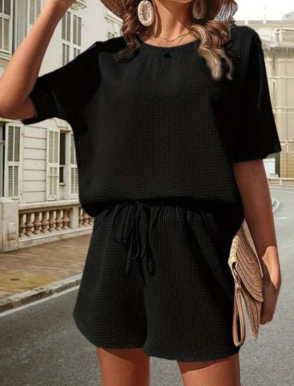 Elly | Dames Geribde Rib & Short Set – Ademend Comfort en Subtiele Elegantie