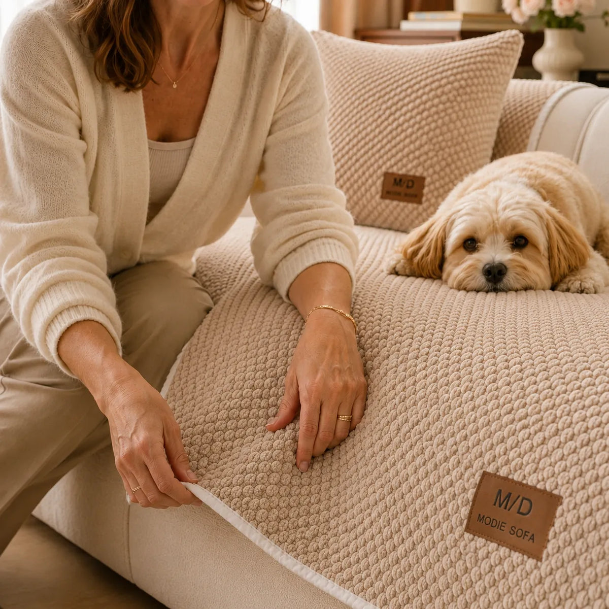 Non-Slip Pet Sofa Cover - Plush Grip-Backed Couch Protector