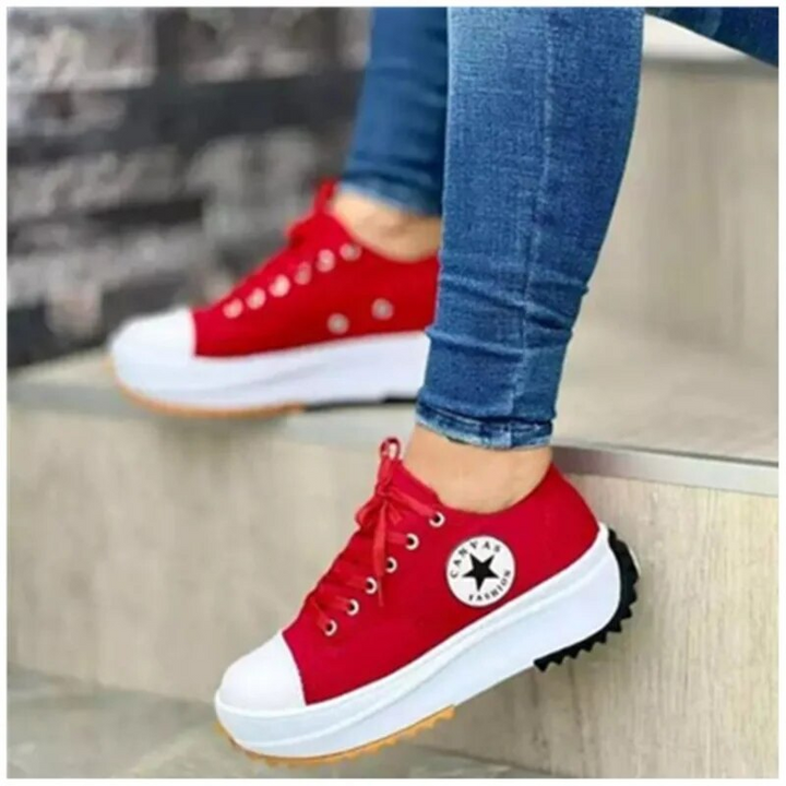 Women's Chunky Canvas Trainers - Lace-Up Platform Sneakers