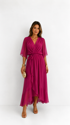 Women's Chiffon Wrap Dress with Flowing Sleeves