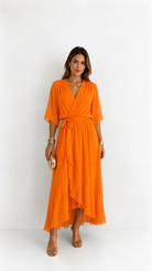 Women's Chiffon Wrap Dress with Flowing Sleeves
