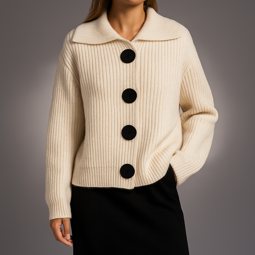 Women's Oversized Ribbed Cardigan with Statement Buttons