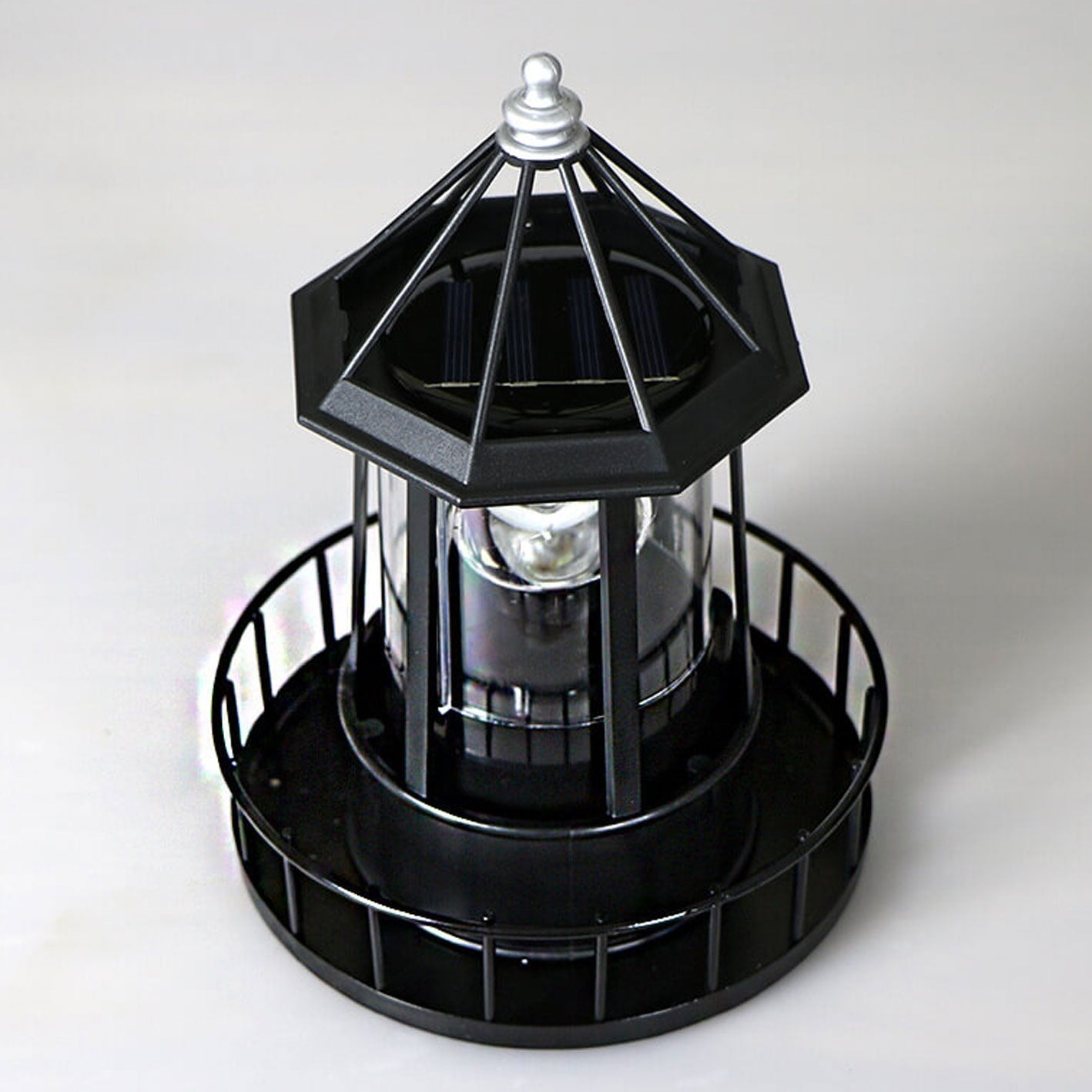 Vuurtoren Tafellamp op Zonne-energie met Roterende LED en Ingebouwd Zonnepaneel