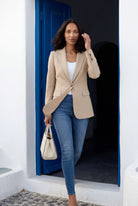 Beige Fitted Single-breasted Blazer with Classic Lapel - Blazers - Photo 11