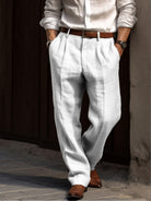 Men's Linen Blend Trousers - Breathable Relaxed Fit Casual Pants