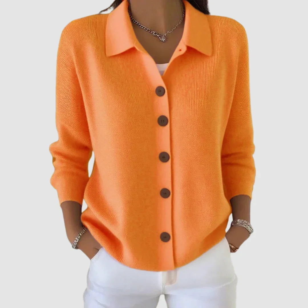 Women's Knit Cardigan Button-Front Collared Sweater, Long Sleeve