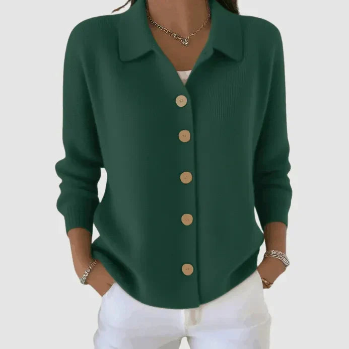 Women's Knit Cardigan Button-Front Collared Sweater, Long Sleeve
