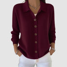 Women's Knit Cardigan Button-Front Collared Sweater, Long Sleeve
