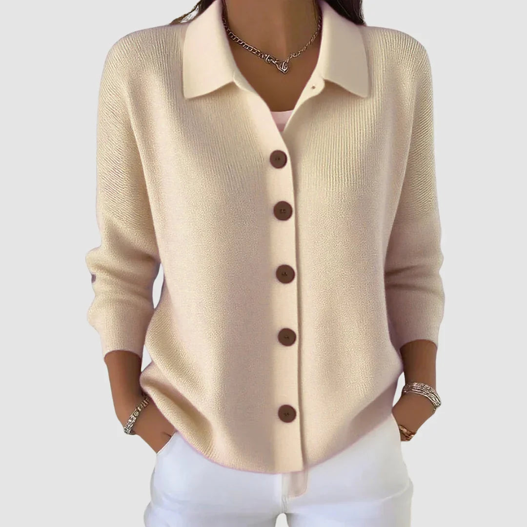Women's Knit Cardigan Button-Front Collared Sweater, Long Sleeve