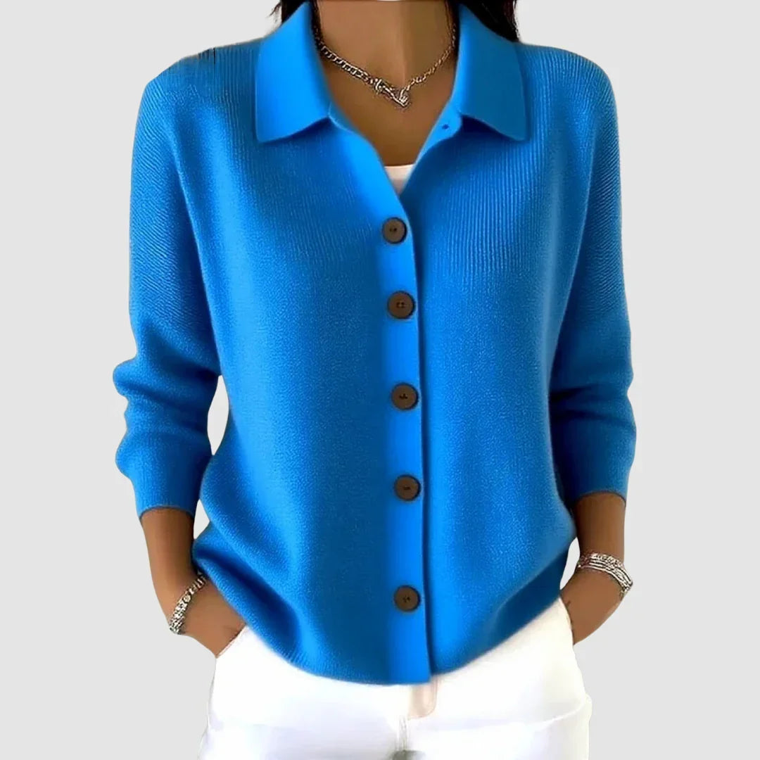 Women's Knit Cardigan Button-Front Collared Sweater, Long Sleeve