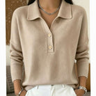 Women's Collared Knit Pullover Sweater with Button Placket