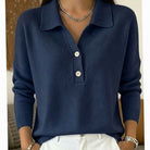 Women's Collared Knit Pullover Sweater with Button Placket