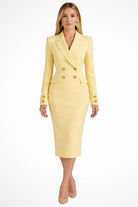 Women's Double Breasted Blazer Midi Dress | Gold Button Detail Close Up
