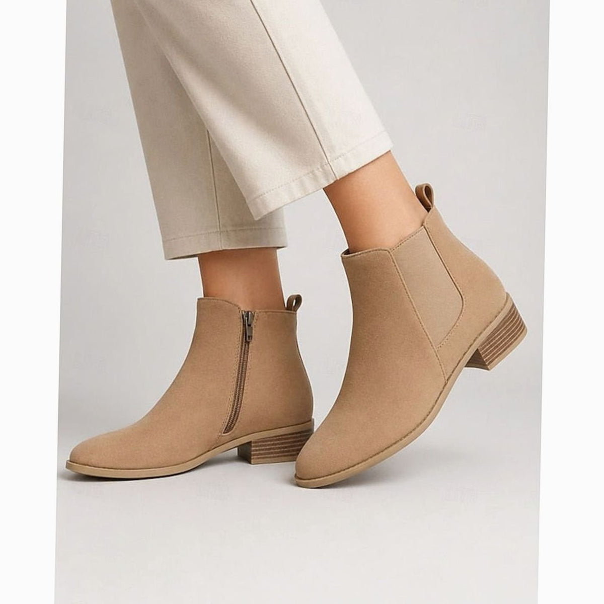 Women's Pointed-Toe Suede Ankle Booties with Block Heel